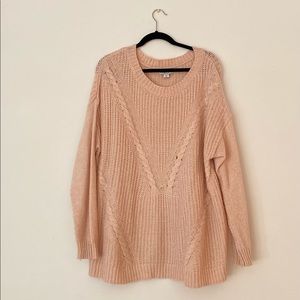 Plus Size Long-Sleeve Pink Knit Sweater